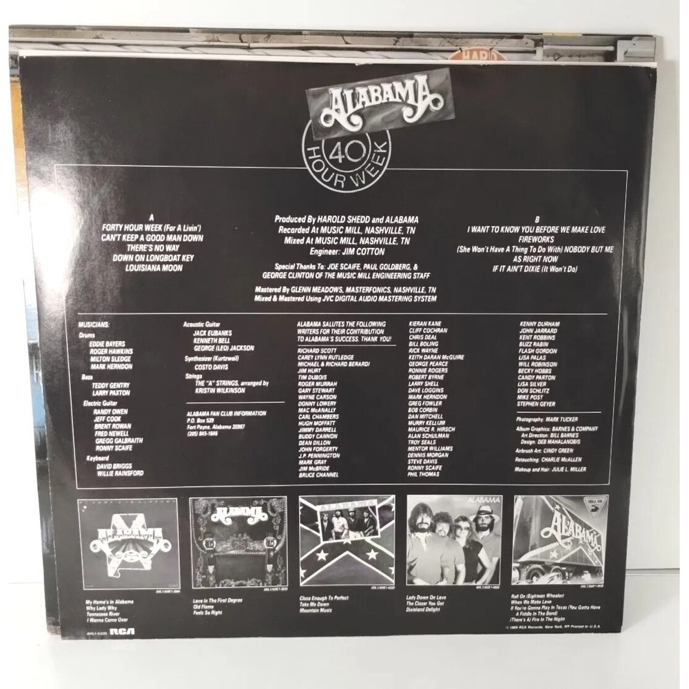 VTG 40 Hour Week Vinyl LP by Alabama RCA Records AHL1 5339  USA Used‎ 1983 Clean - Picture 5 of 9
